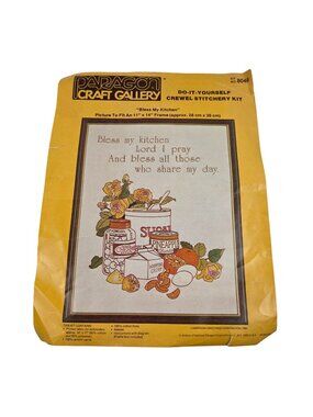 Paragon Craft Gallery DIY Crewel Stitchery Kit Bless My Kitchen 8048 USA 1980